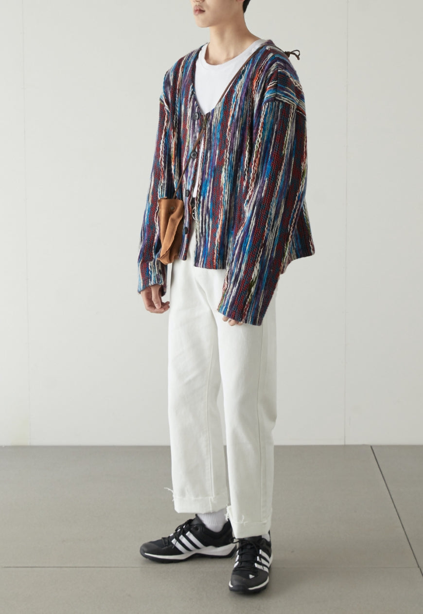 MEN'S Retro V-neck colorful striped jacket