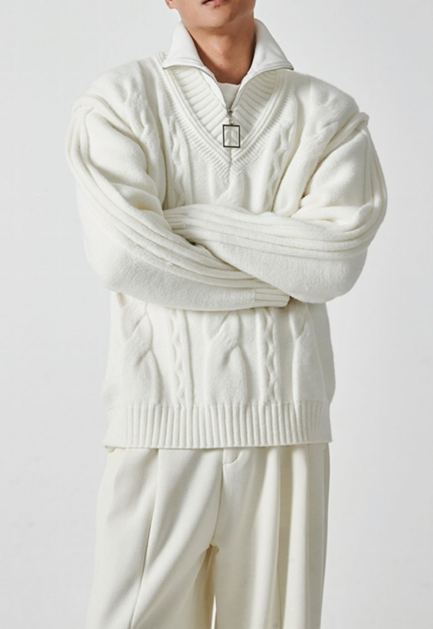 Men's V-neck linen pattern sweater