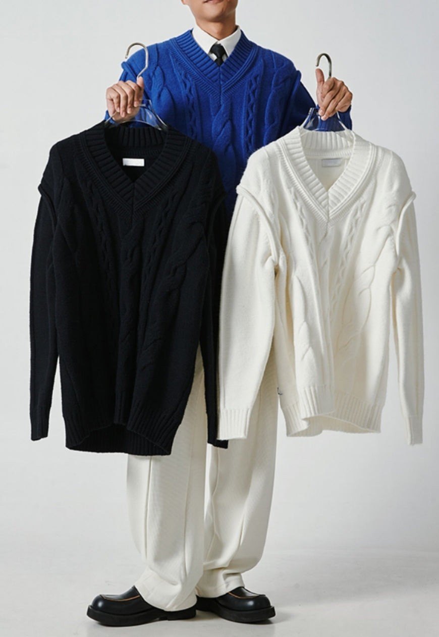 Men's V-neck linen pattern sweater