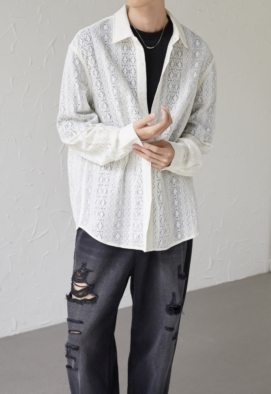 UZIP DESIGN Men's color cutout pattern shirt