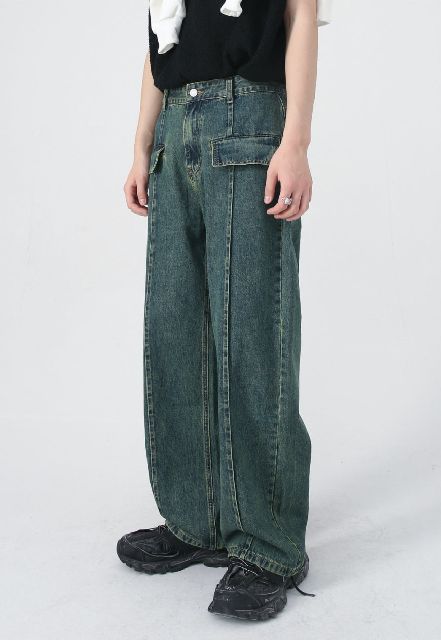 UZIP DESIGN Unisex Nostalgic Green Design Jeans