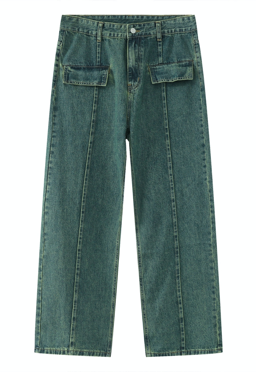 UZIP DESIGN Unisex Nostalgic Green Design Jeans