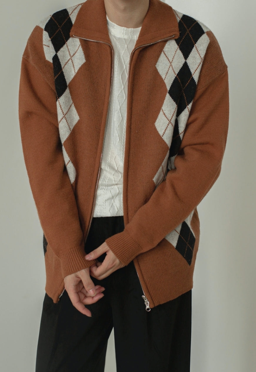 UZIP DESIGN Men's Vintage Diamond Cardigan