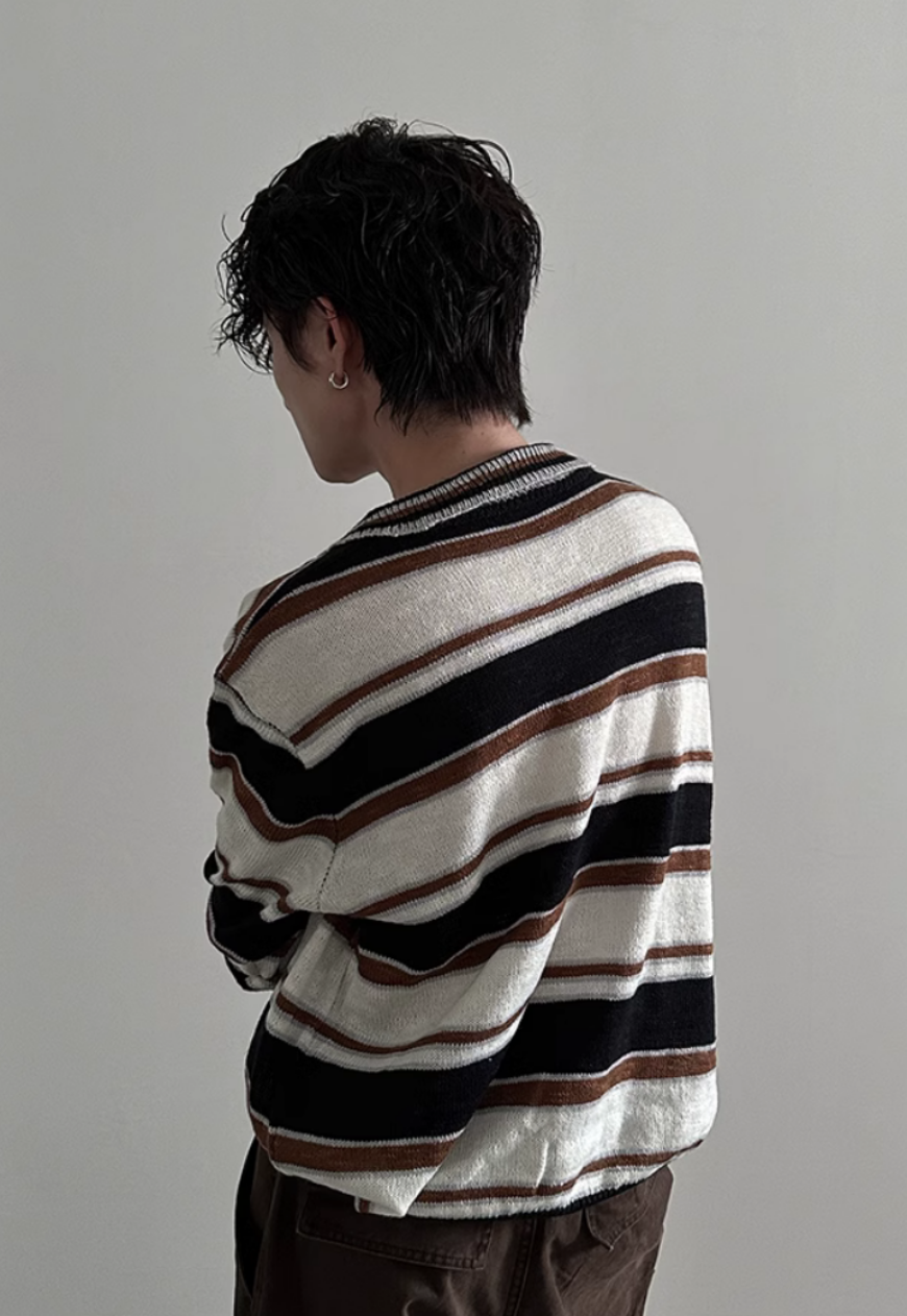 Men's rainbow striped polo sweater