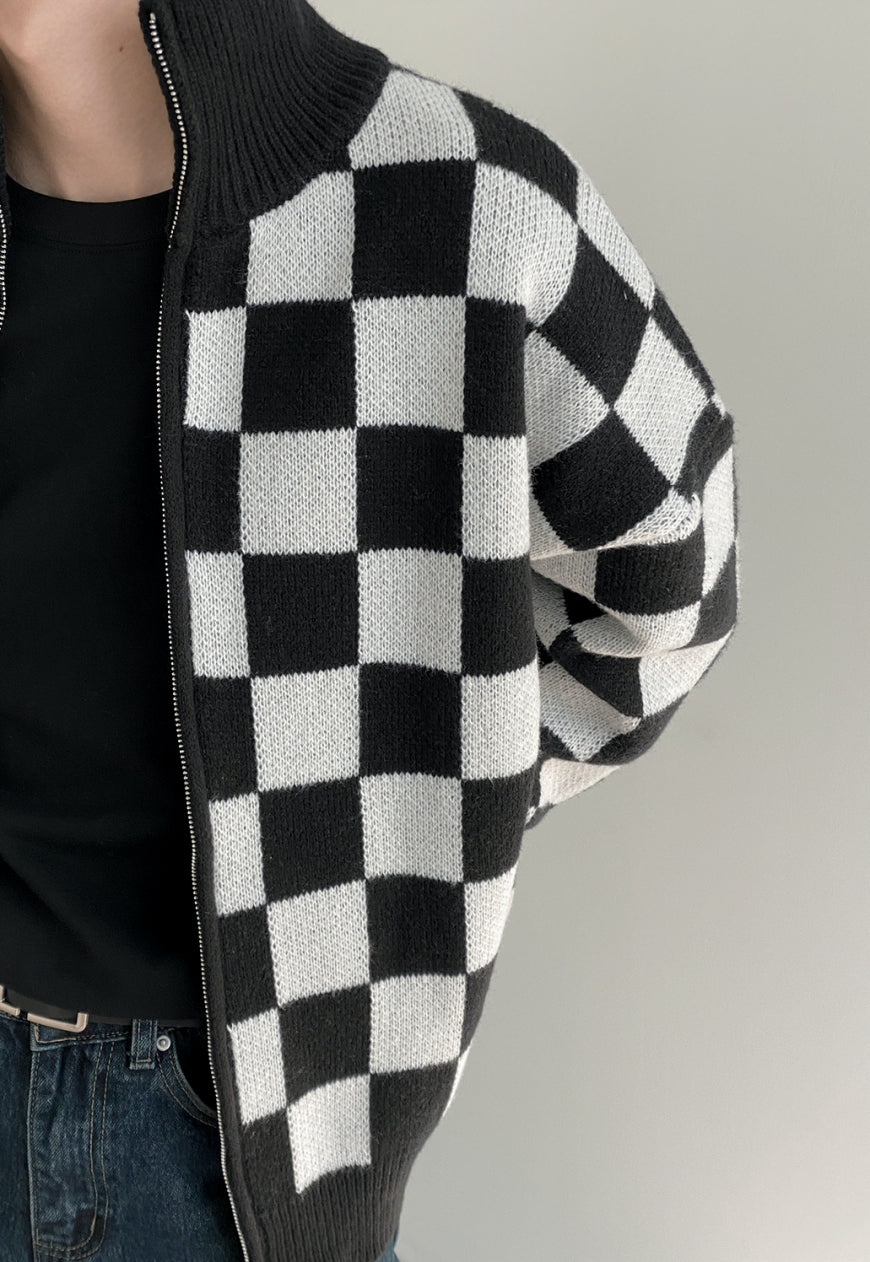 UZIP DESIGN Men's Checkerboard Knit Cardigan