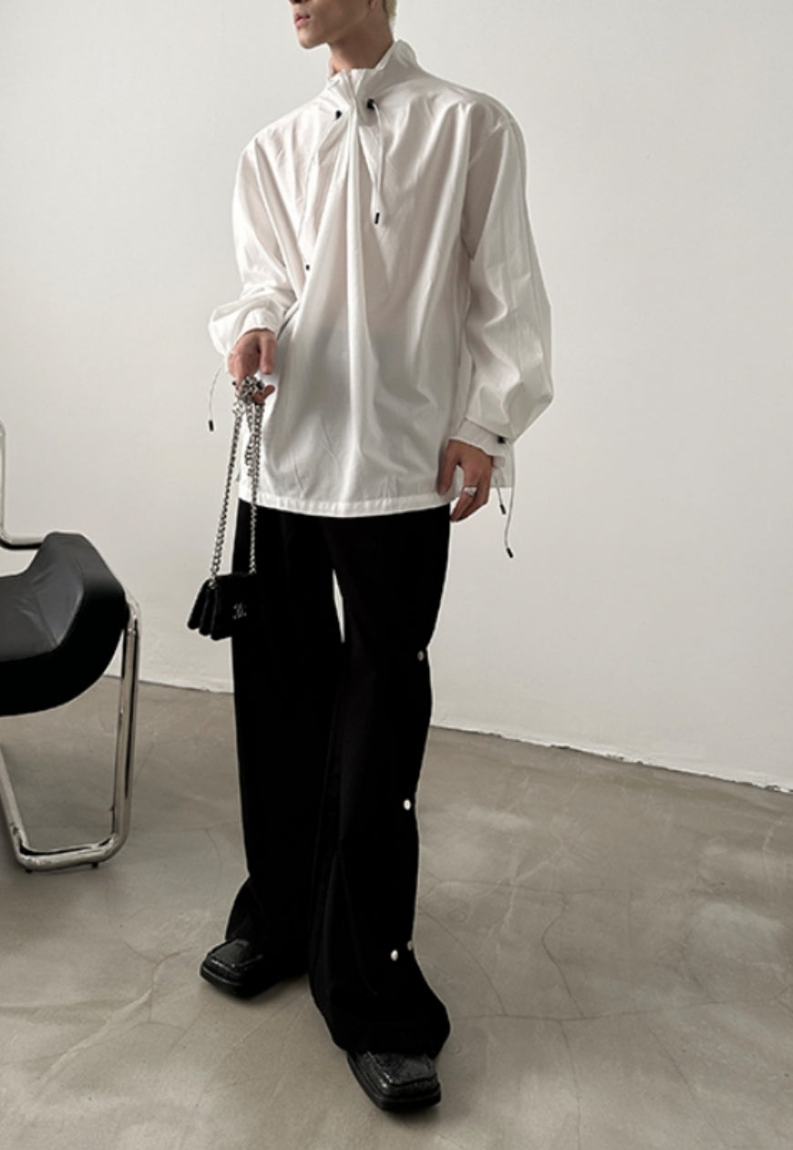 Men's drawstring neckline shirt