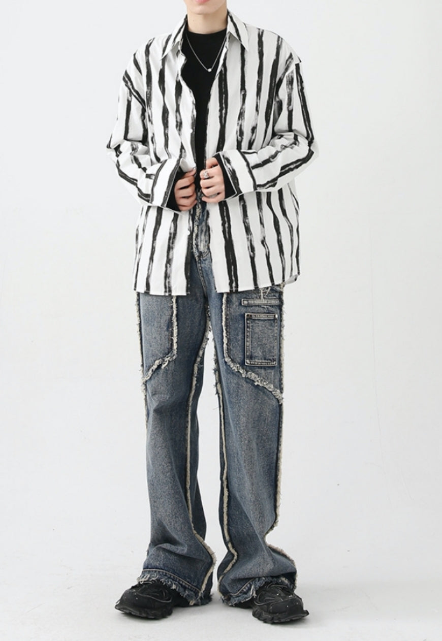 UZIP DESIGN Unisex vintage frayed panel jeans