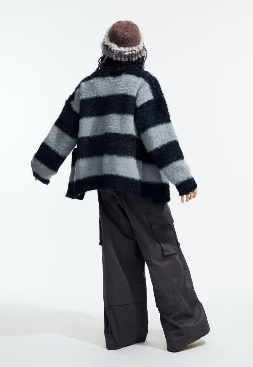 Men's striped design cardigan sweater