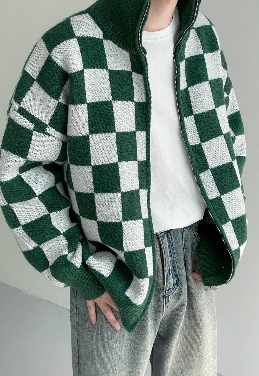 UZIP DESIGN Men's Checkerboard Knit Cardigan