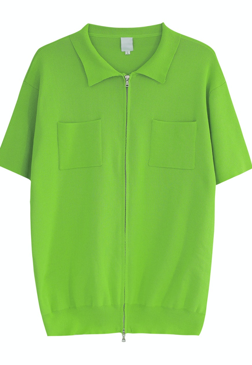 UZIP DESIGE Men's Double Zip Green Knit Polo Shirt SS2022 VOL.3