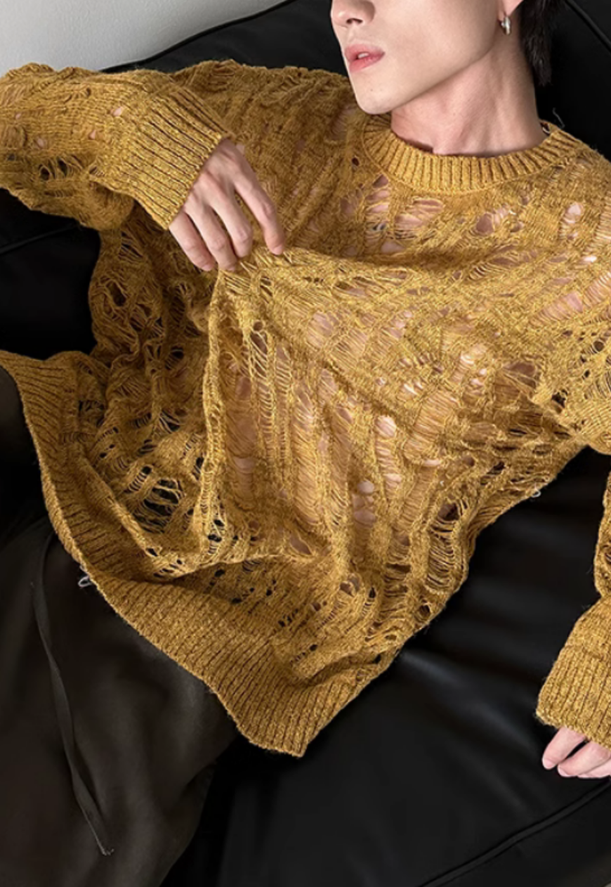Men's hollow knitted sweater
