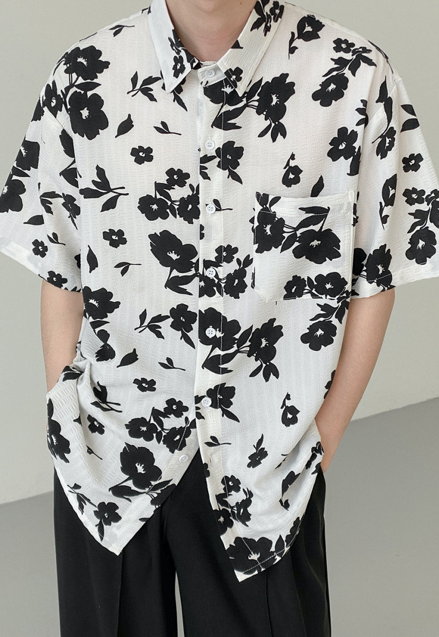 UZIP DESIGN Men's Vintage Flower Short Sleeve Shirt