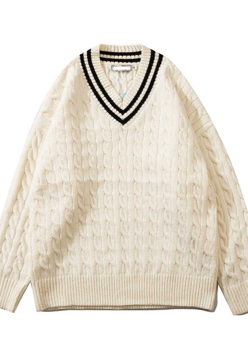 UZIP DESIGN Men's Vintage V-Neck Twist Sweater