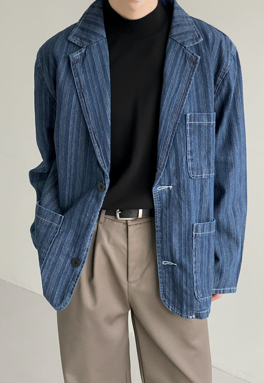 UZIP DESIGN Men's striped denim jacket