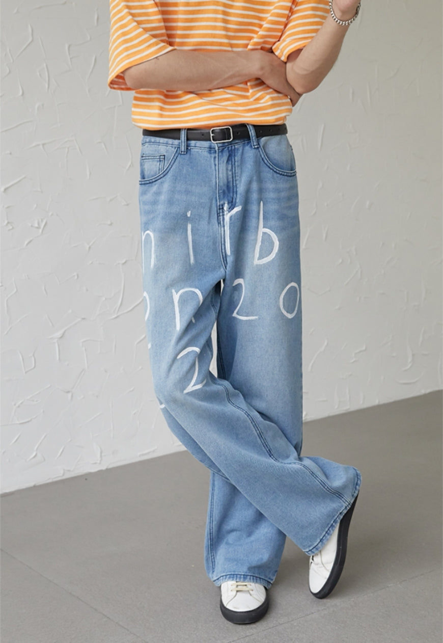 UZIP DESIGN Men's text design jeans