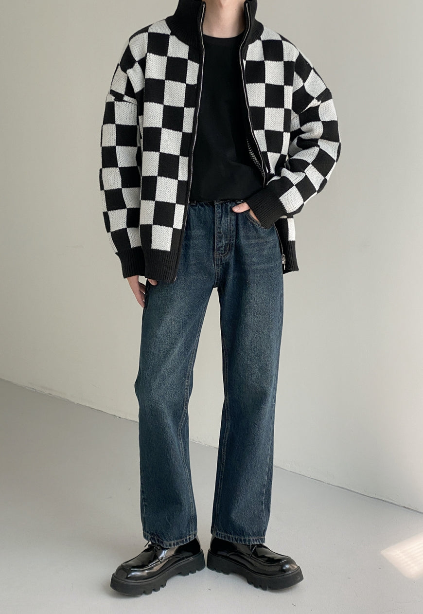 UZIP DESIGN Men's Checkerboard Knit Cardigan