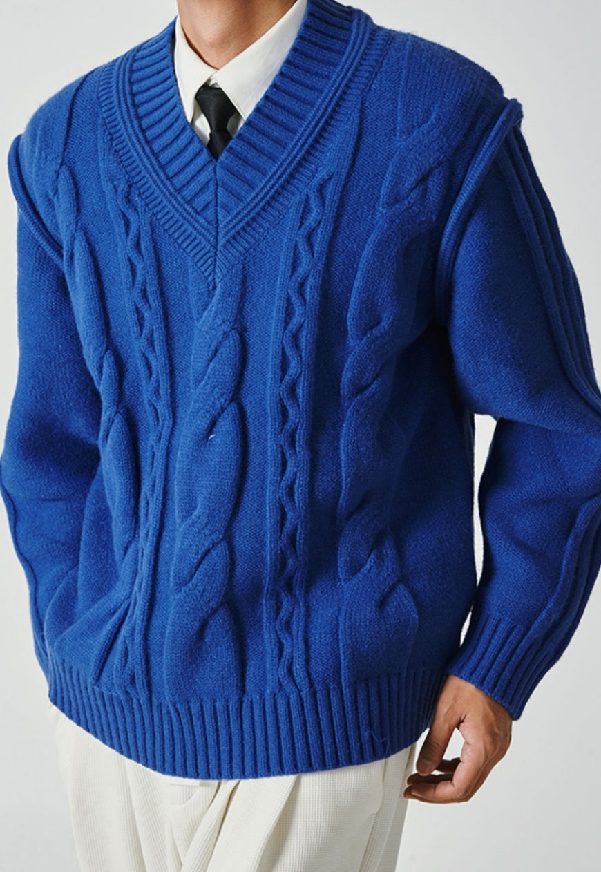 Men's V-neck linen pattern sweater