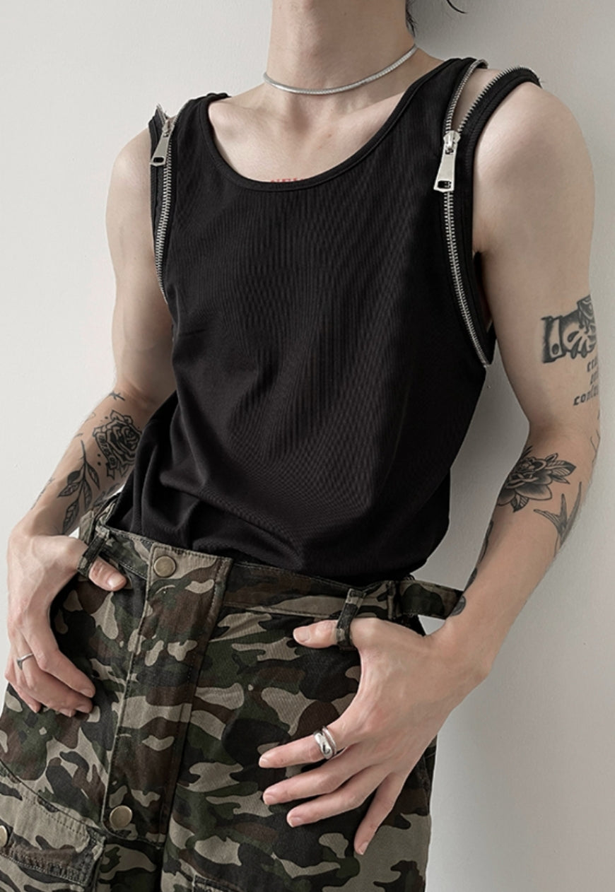 UZIP DESIGN Men's Double Zip Strap Tank Top