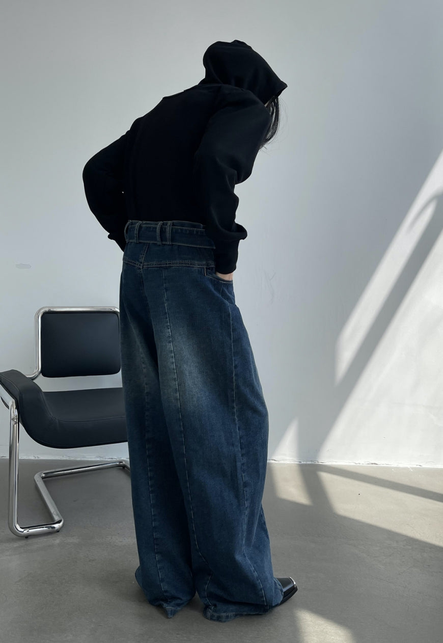 UZIP DESIGN Men's Retro Self-Belt Jeans