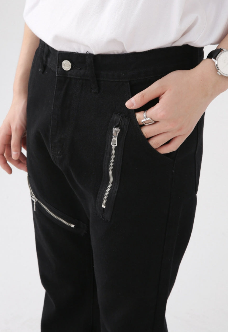 Unisex multi zipper design jeans
