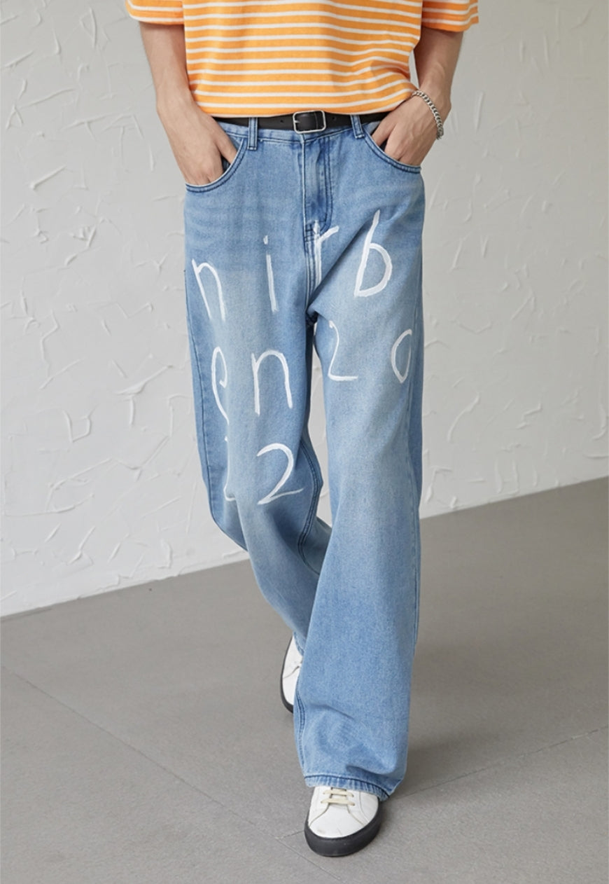 UZIP DESIGN Men's text design jeans