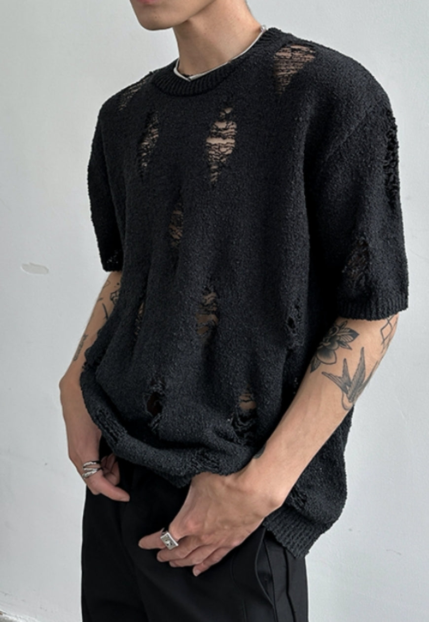 Men's Design brushed hole knit sweater