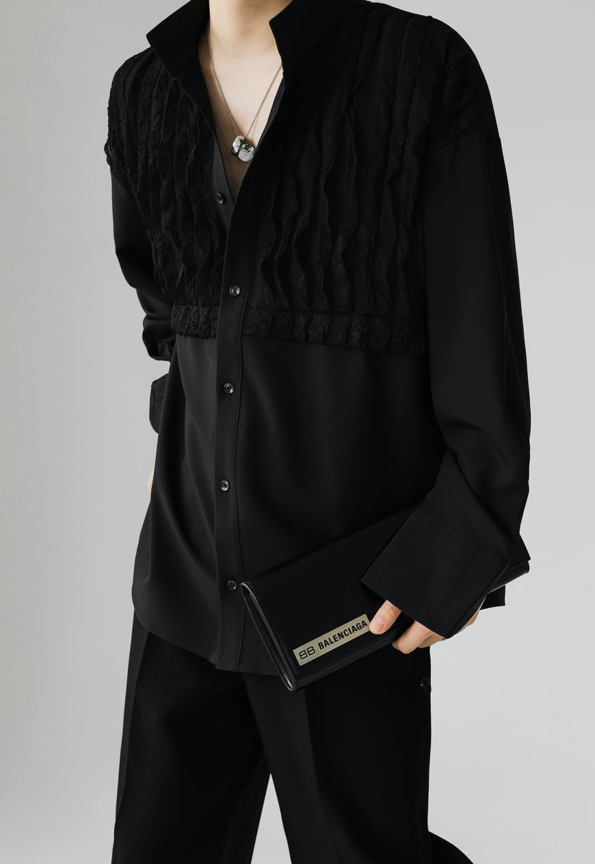 UZIP DESIGN Men's pleated technology long-sleeved shirt