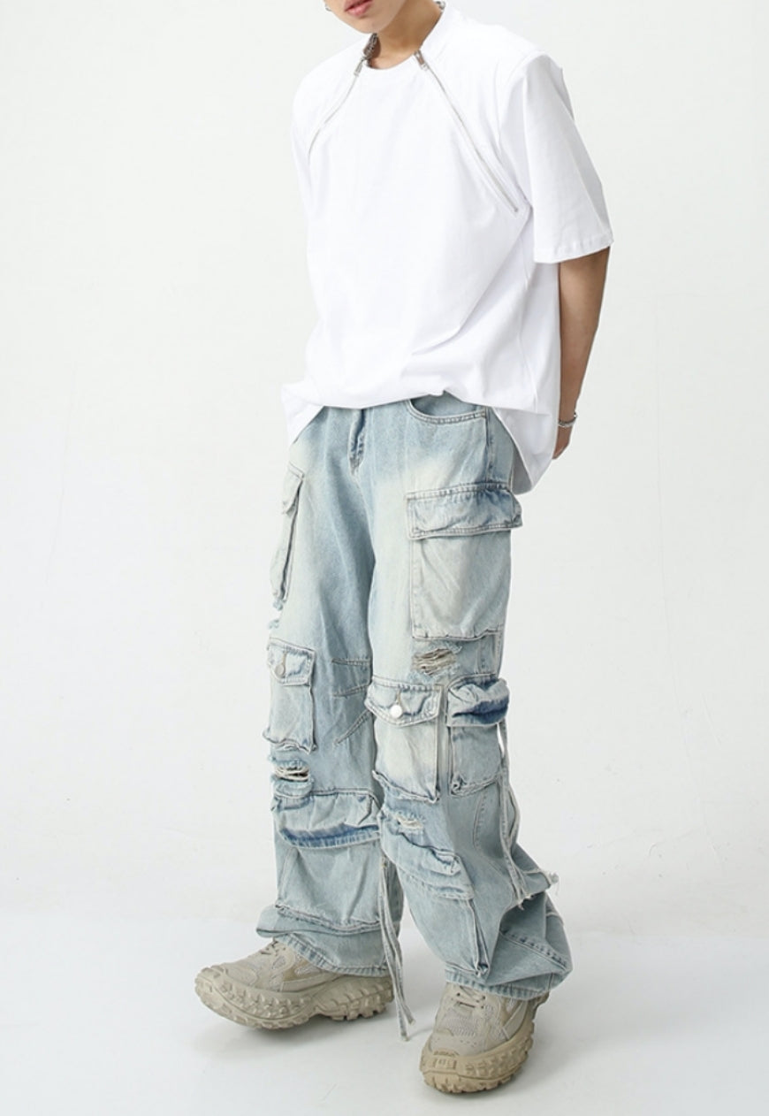 Men's Pocket Destroyed Cargo Jeans