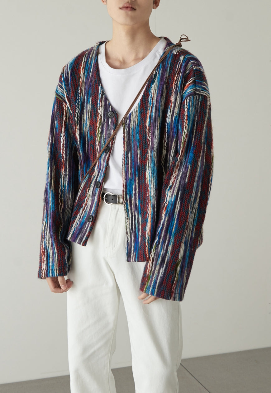 MEN'S Retro V-neck colorful striped jacket