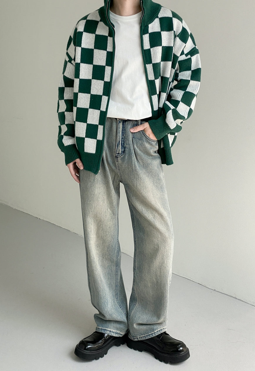UZIP DESIGN Men's Checkerboard Knit Cardigan