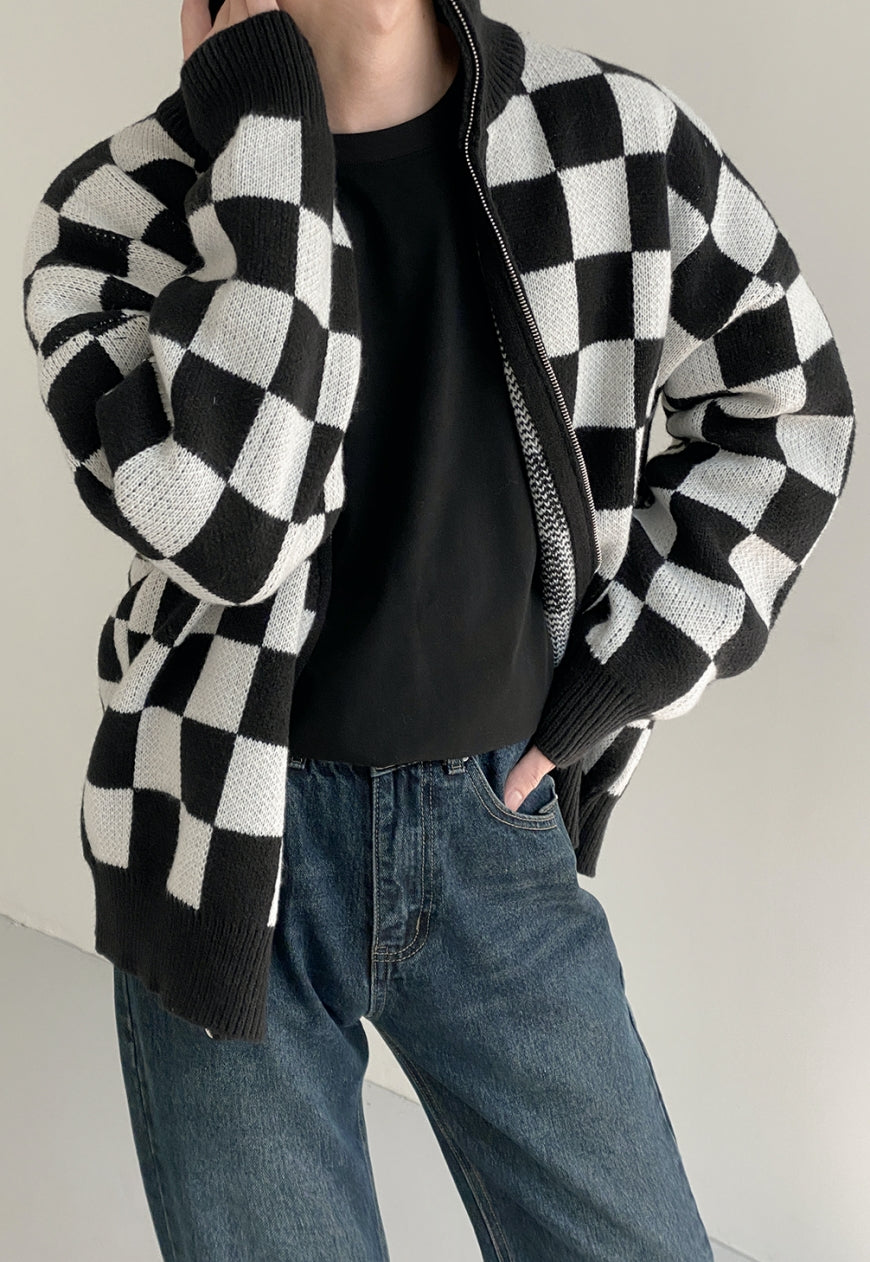 UZIP DESIGN Men's Checkerboard Knit Cardigan
