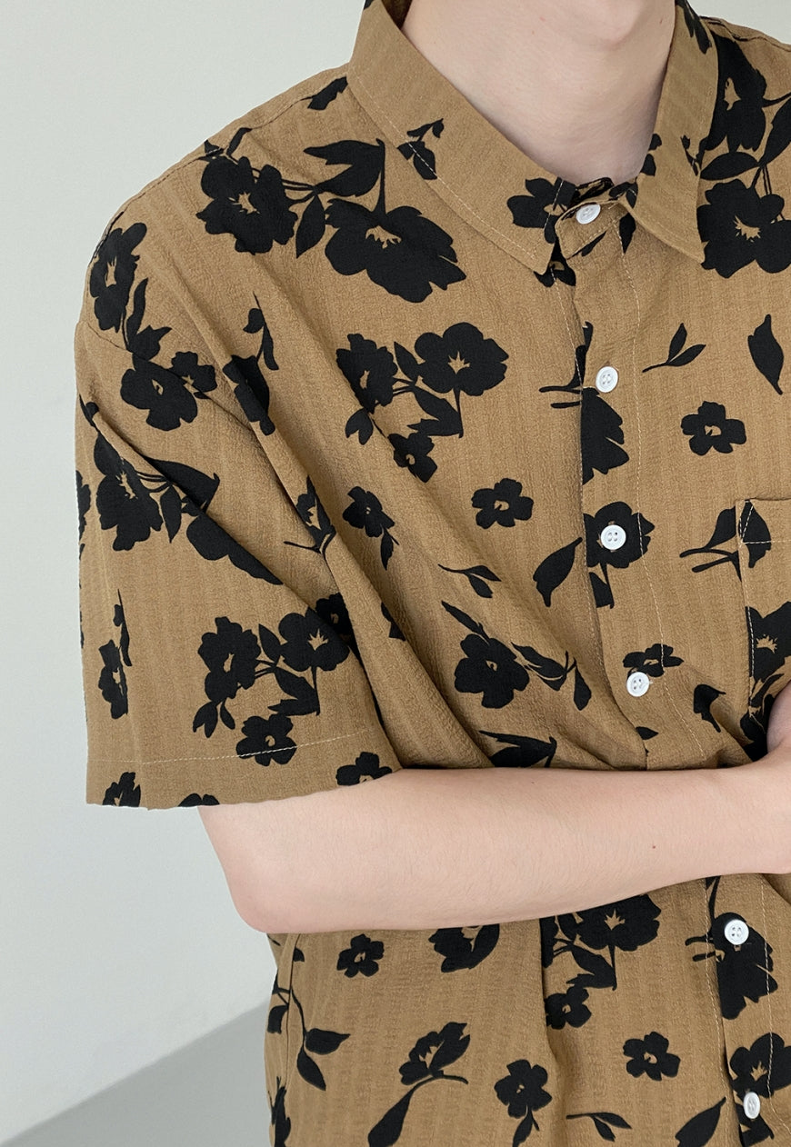 UZIP DESIGN Men's Vintage Flower Short Sleeve Shirt