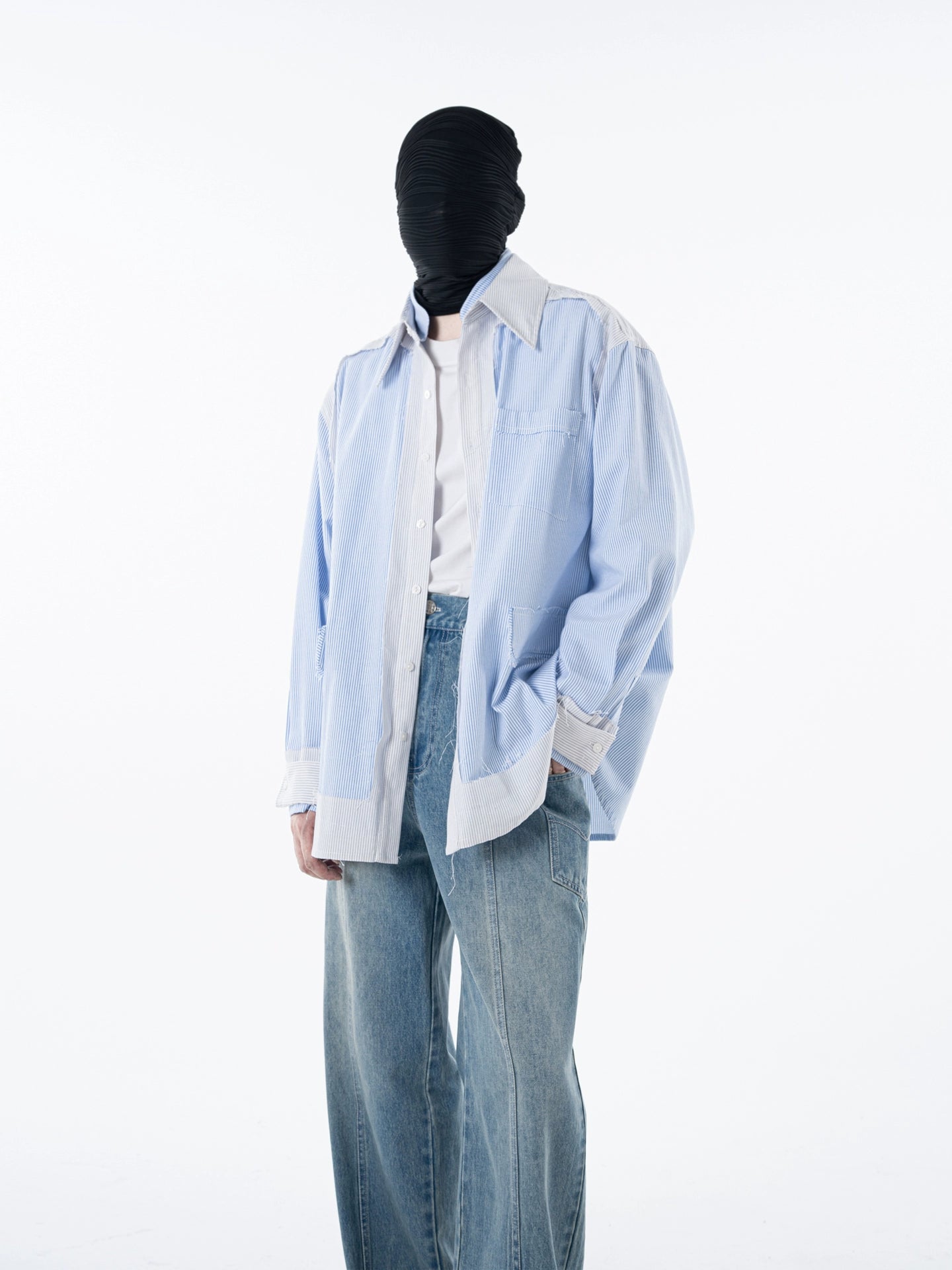 Men's Raw-edge striped two-piece shirt