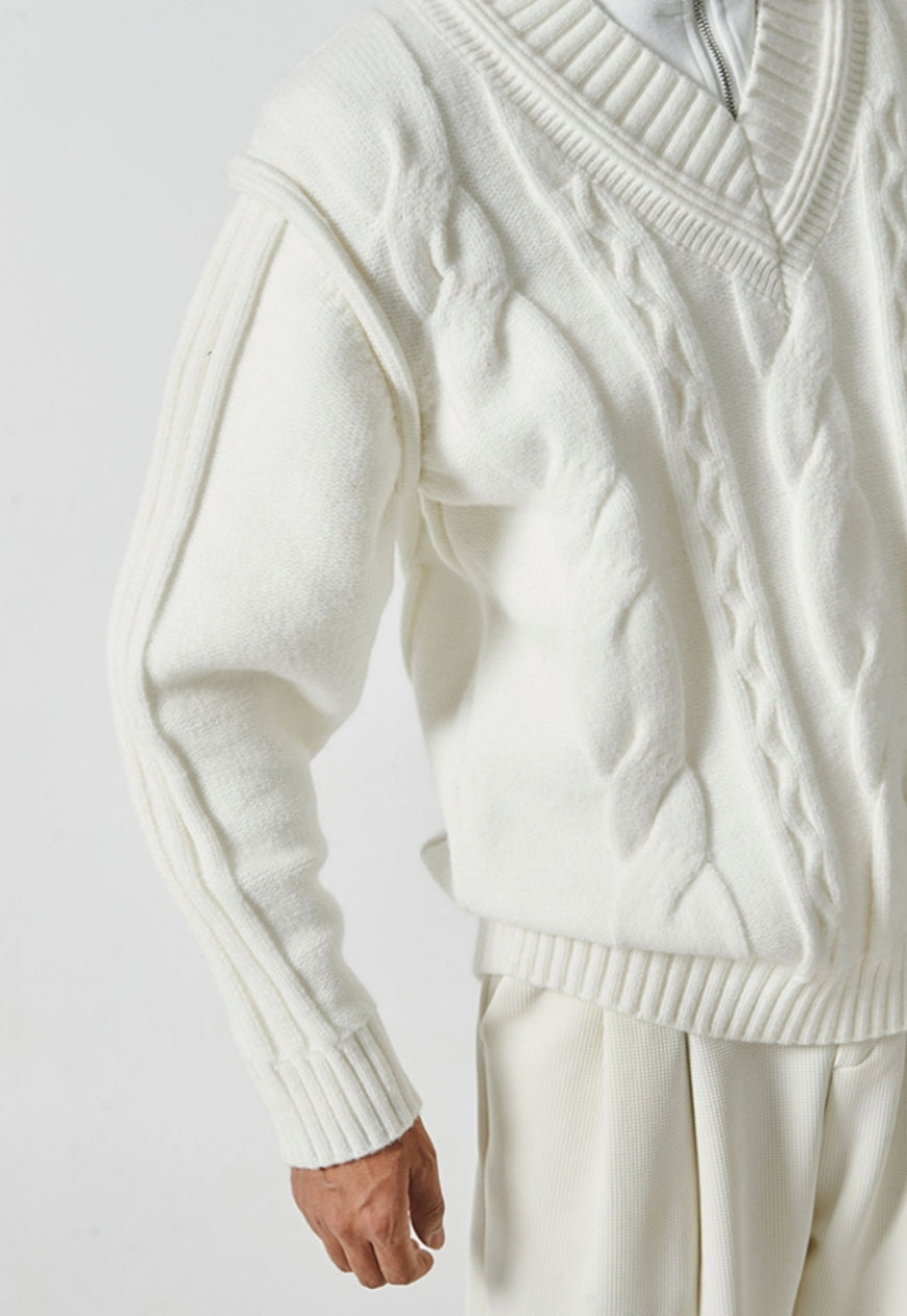 Men's V-neck linen pattern sweater