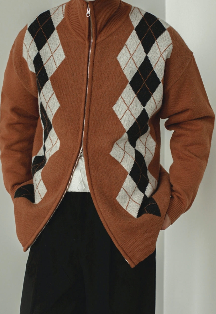 UZIP DESIGN Men's Vintage Diamond Cardigan