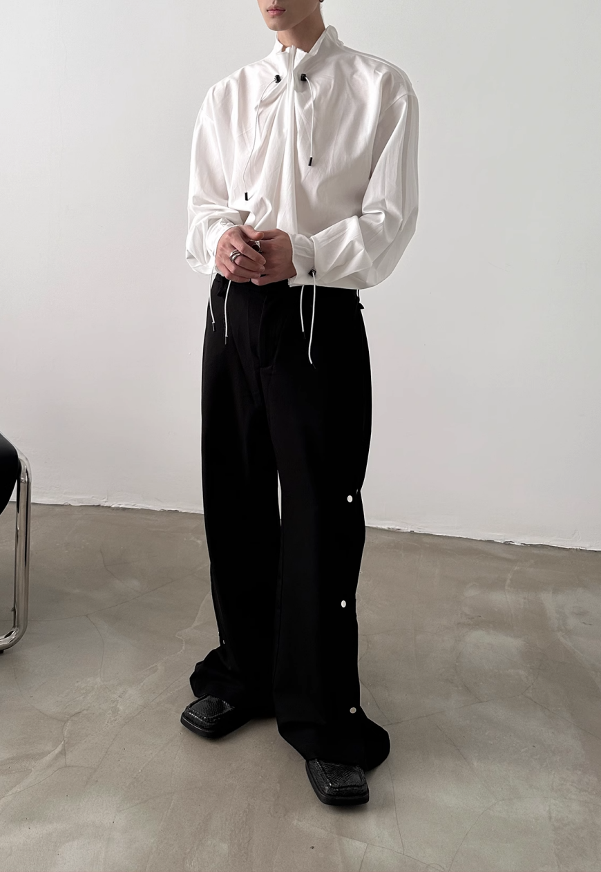 Men's drawstring neckline shirt