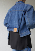 Men's asymmetric denim bomber jacket