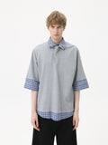 Men's College style fake two-piece plaid POLO shirt