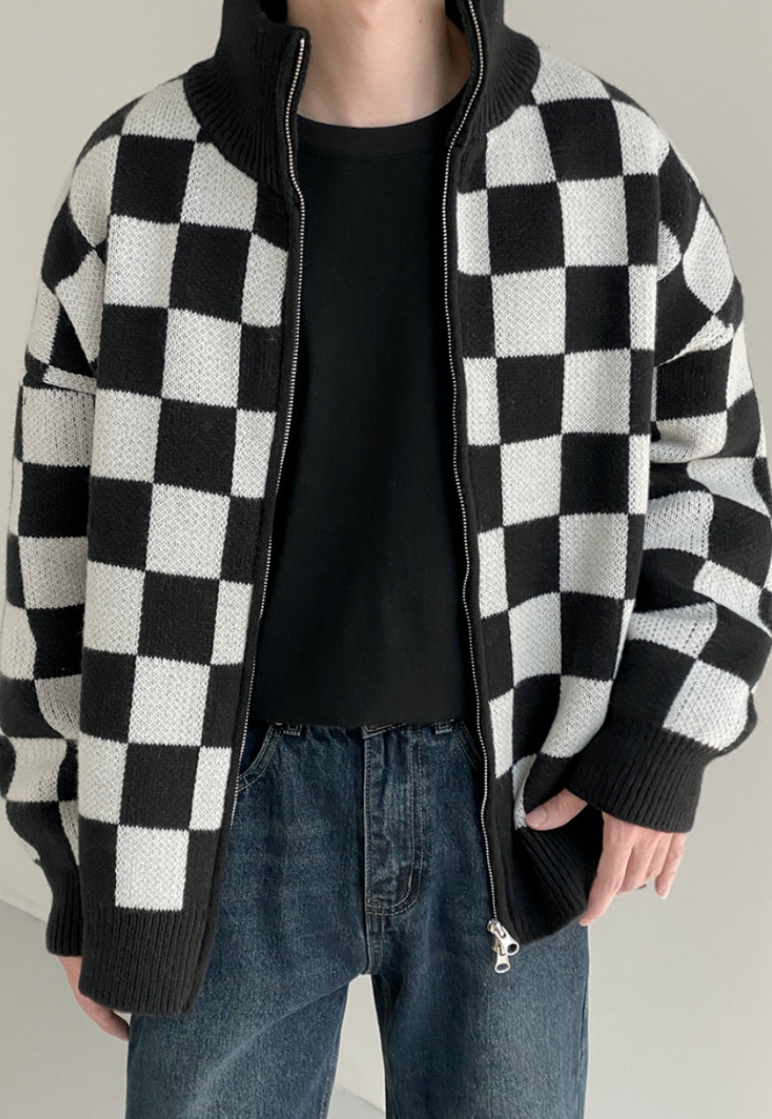 UZIP DESIGN Men's Checkerboard Knit Cardigan