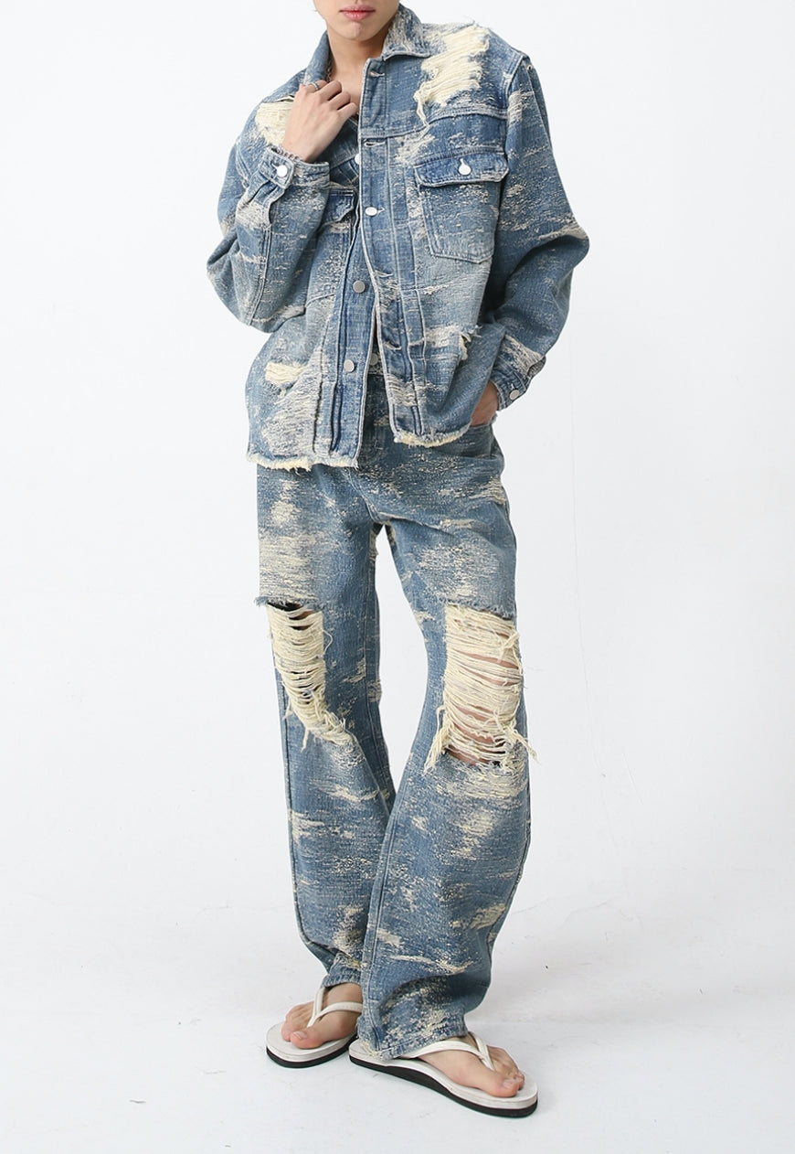 Men's Frayed Denim Jeans Jacket