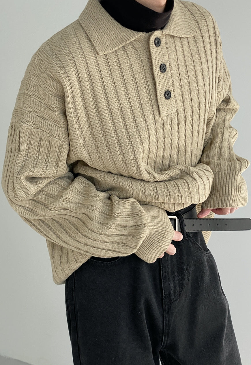 UZIP DESIGN Men's POLO Collar Needle Sweater
