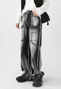 UZIP DESIGN Unisex vintage frayed panel jeans
