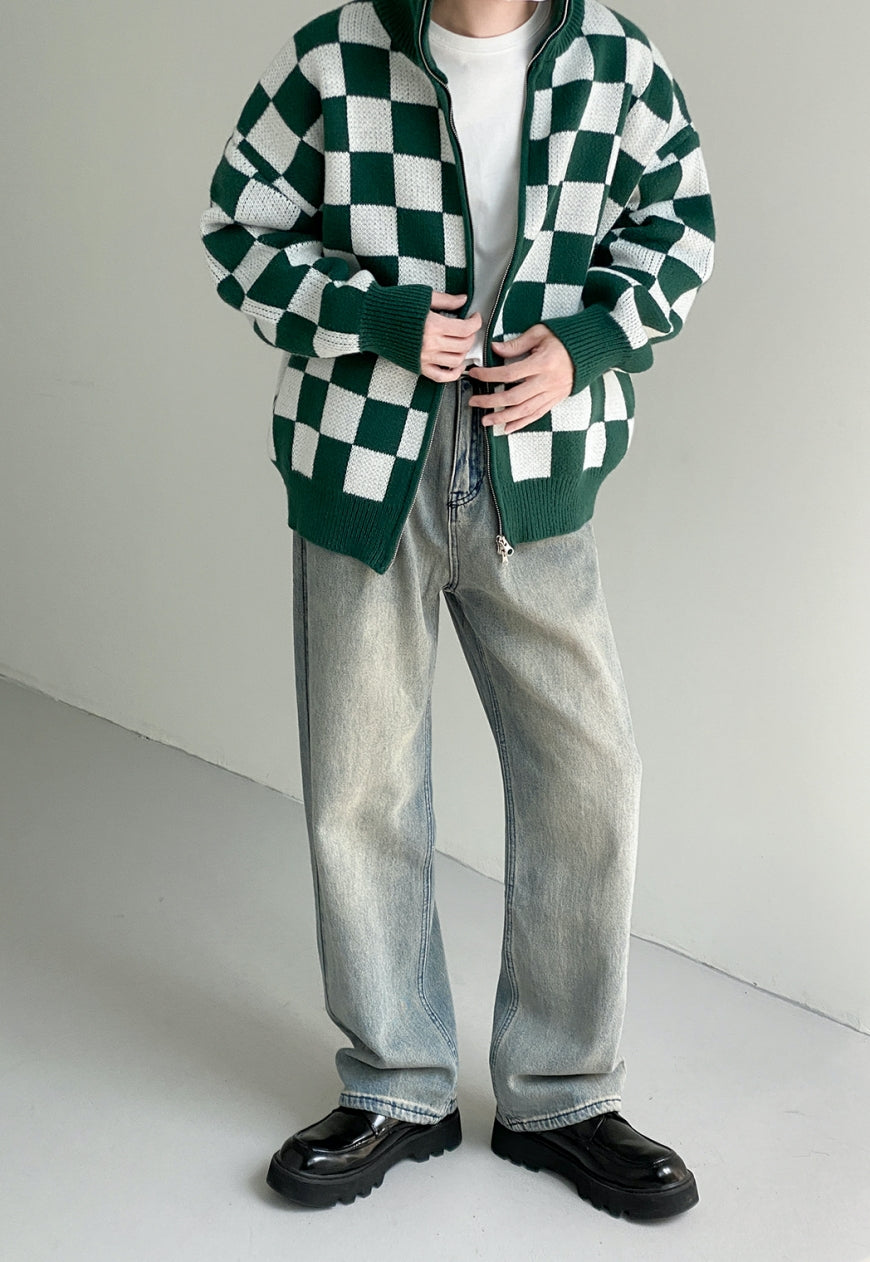 UZIP DESIGN Men's Checkerboard Knit Cardigan