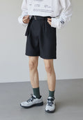 Men's suit belted shorts