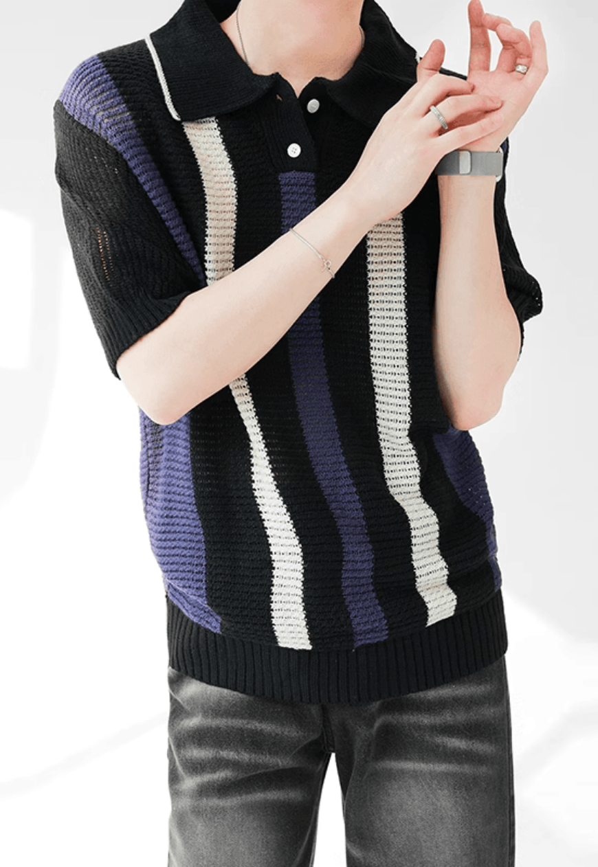 Men's premium striped polo top