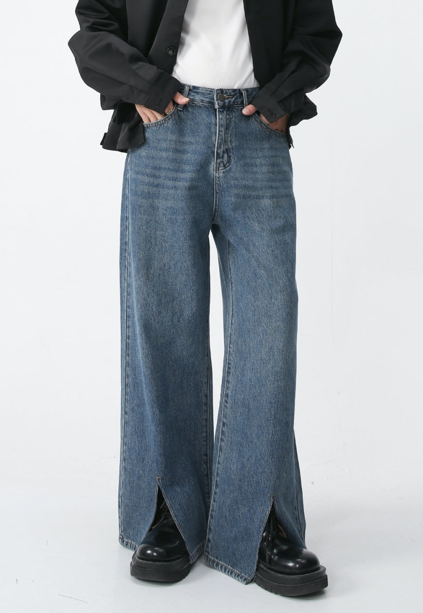 Men's slit denim trousers