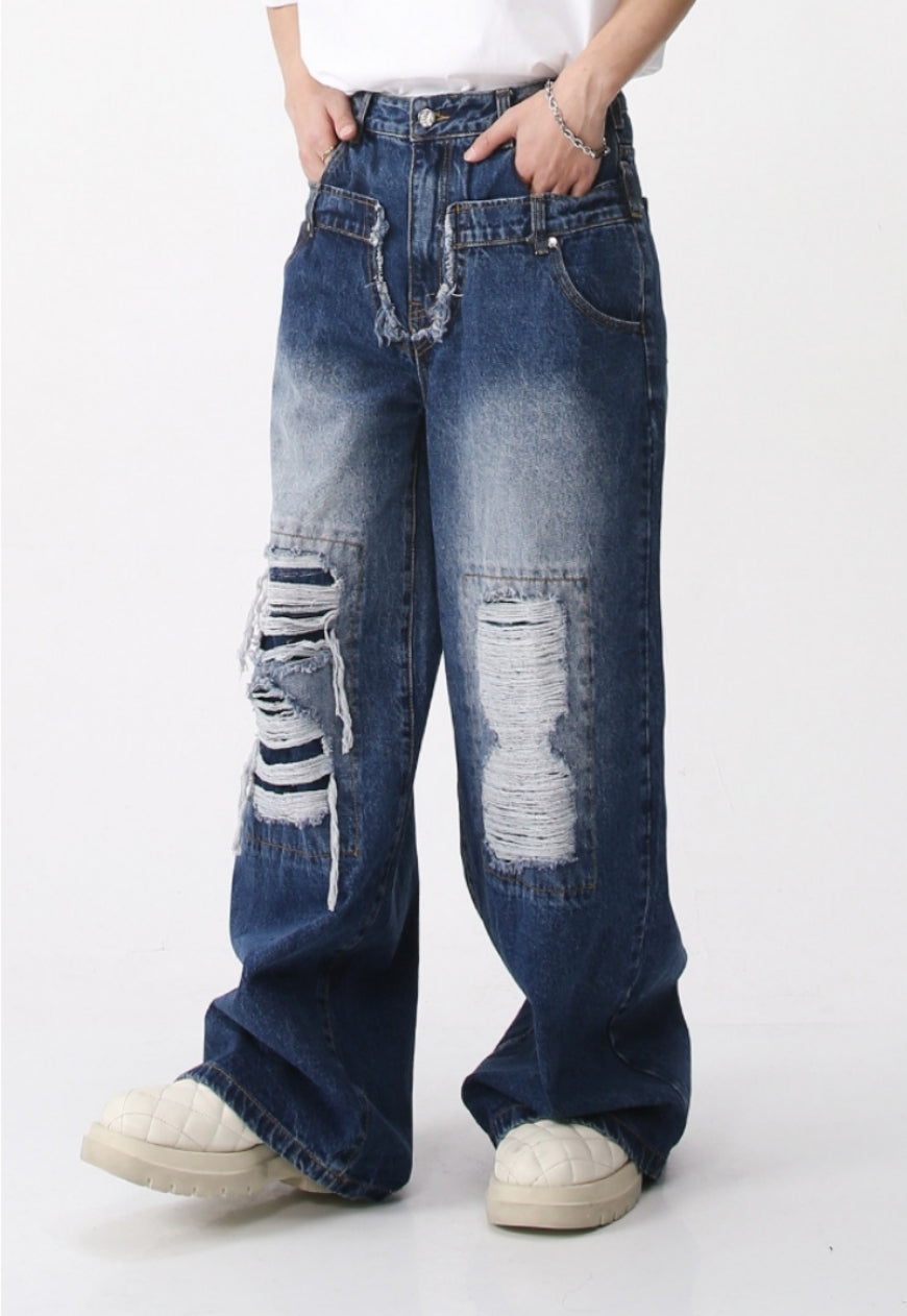 Unisex ripped denim trousers
