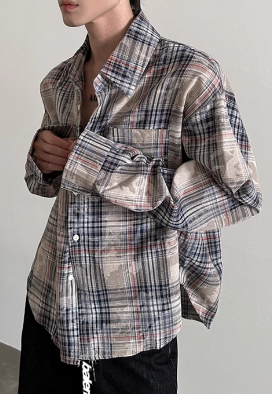 Men's Camouflage plaid long-sleeved shirt