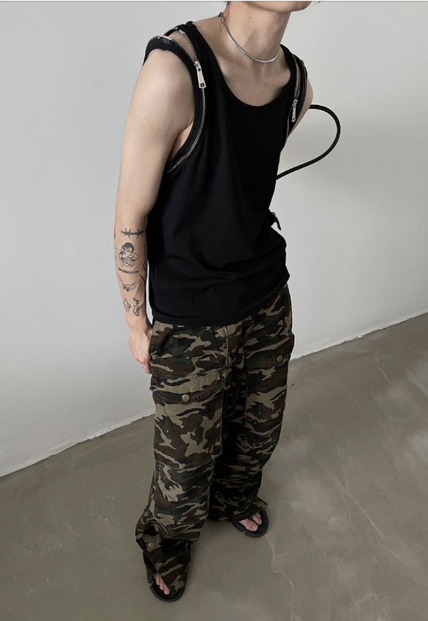 UZIP DESIGN Men's Double Zip Strap Tank Top