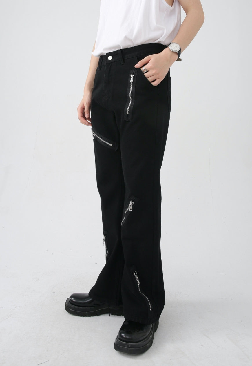 Unisex multi zipper design jeans